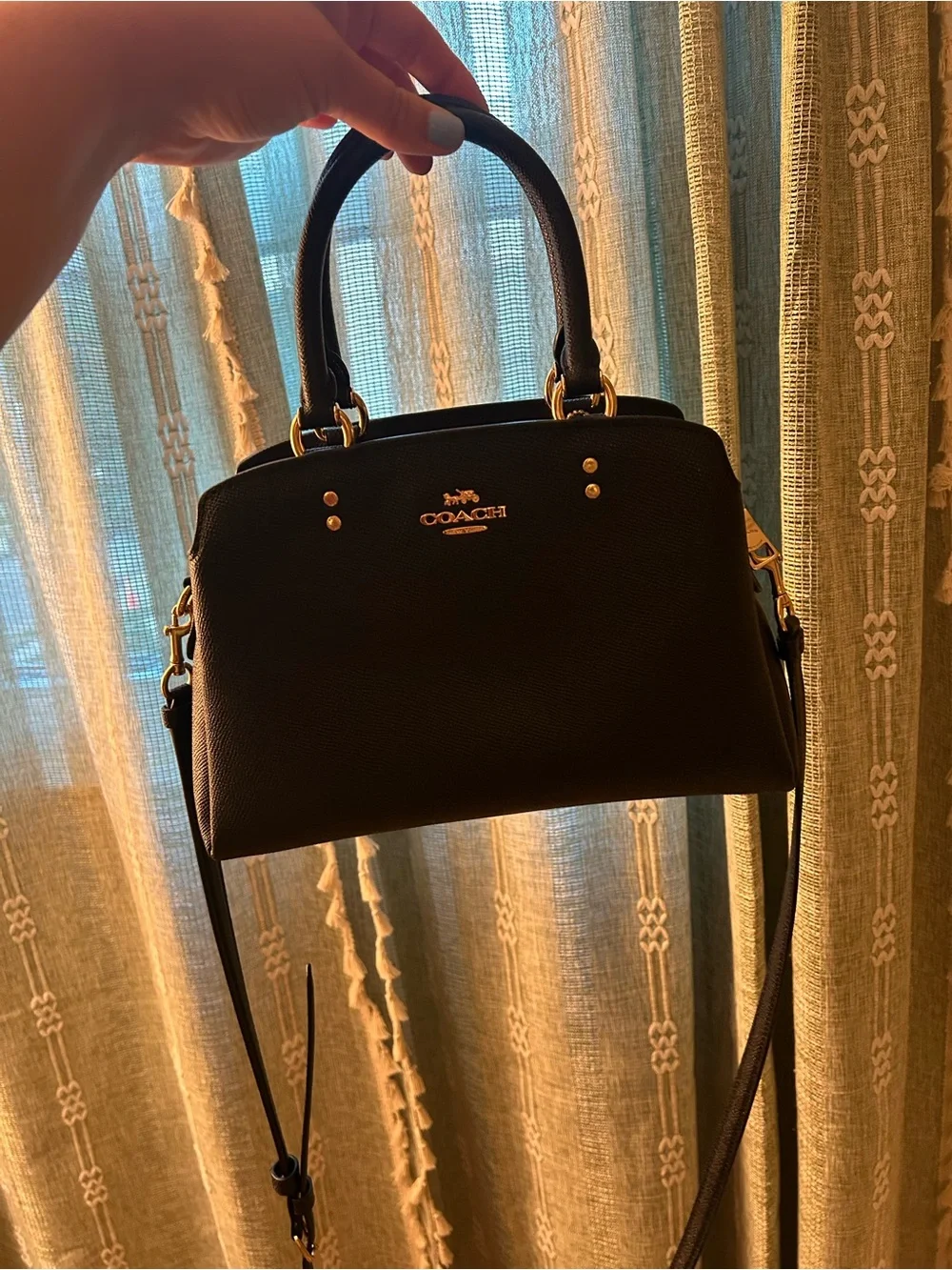 Coach Black Leather Satchel with Gold Accents